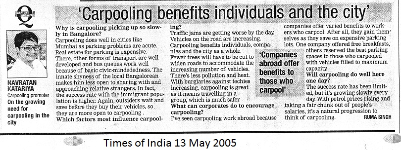 Times of India-20050513-Carpooling benefits individuals and the city